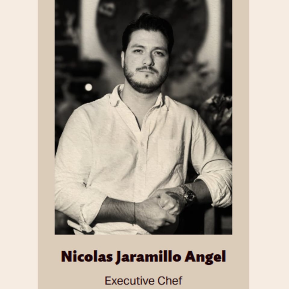 Black and white portrait of Nicolas Jaramillo Angel, Executive Chef of Bolivar Coffee.